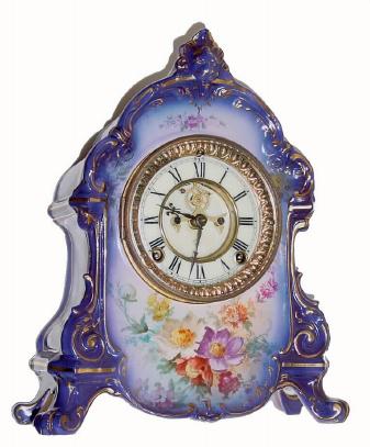 C.1905, Ansonia, Royal Bonn ÒLa RamblaÓ porcelain shelf clock, 8-day time and strike. — Antique Clocks Price Guide