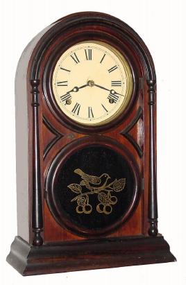 C.1875, Atkins Clock Co., Bristol, Conn, ÒVictor, Round TopÓ, rosewood, 8-day time and strike shelf clock. — Antique Clocks Price Guide