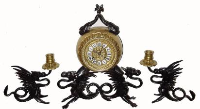C.1900, French, Brass and Bronze, mantel set for the Asian market, dragon motif. — Antique Clocks Price Guide