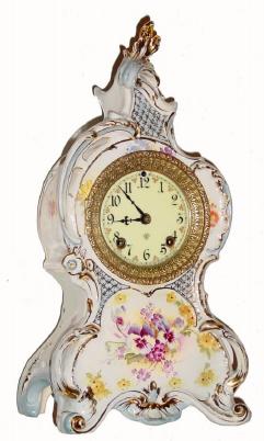C.1895, Ansonia Clock Co., Royal Bonn, ÒLa CapelleÓ, 8-day time and strike porcelain mantel clock. — Antique Clocks Price Guide