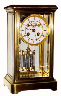 C.1900, French, Marti, ÒCrystal RegulatorÓ, 4-glass and brass mantel clock. — Antique Clocks Price Guide