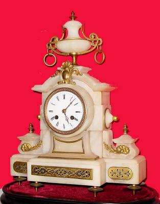 C.1890, French, Alabaster and Bronze, architectural clock under dome, 8-day time and strike. — Antique Clocks Price Guide