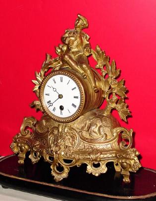 C.1890, French, Gilt Spelter Figural timepiece under dome, 8-day. — Antique Clocks Price Guide