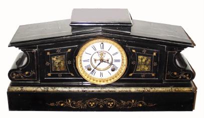 C.1905 Ansonia Clock Co., ÓPARMAÒ, 8-day time and strike enameled iron case mantel clock, with open escapement dial /with a metal topper shown separately — Antique Clocks Price Guide