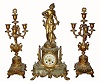 C.1895 French, 8-day time/strike marble and gilt figural mantel clock and garniture set 