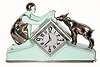 C.1930, French, Porcelain Timepiece, in classic Art Deco style with young lady petting a goat. 