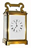 C.1900, French, Brass Cased Carriage Clock, Petite Sonnerie with full quarter repeating, standard Corniche case, fancy handle, and with original platform intact. 