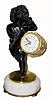 C.1885, French, ÒMini MusicÓ Bronze and Marble, mantel clock, 8-day platform timepiece. A bronze child holds a trumpet in his left hand and a drumstick in his right hand, the tiny clock-works held by his drum.