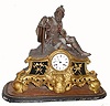 C.1865, French, Patinated Spelter figural clock ÒRESTING KNIGHT, Ó8-day time and bell strike, the knight with his sword and at his feet also a scepter and horn. 