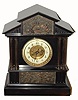 C.1890, French, Bronze and Black marble mantel clock, architectural case, with 8-day open escapement movement, gong strike. 