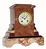 C.1890, French, Vincenti and Cie, 8-day time and strike marble mantel clock, in shades of dark rose and brown. 
