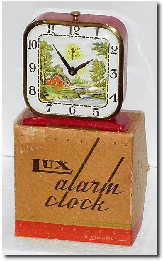 C.1947, Lux "Fairview", Model 232, Red, One Day Alarm clock, new-old stock, with original box. — Antique Clocks Price Guide