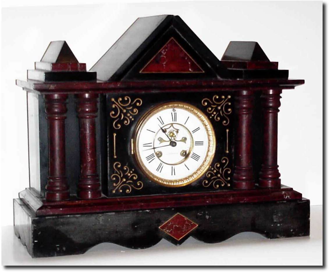 C.1890, E.N. Welch, Black marble and red onyx mantel clock. — Antique Clocks Price Guide