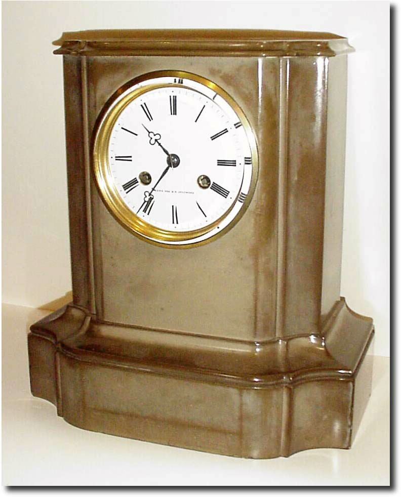 C.1890, French, Japy, for H. B. Stanwood (on dial), a grey marble mantel clock in very good condition, clean and running. — Antique Clocks Price Guide
