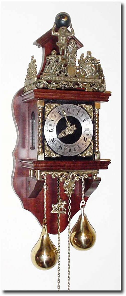 C.1970, Dutch Reproduction Wall Clock, with eight day West German movement, striking on the bell that supports Atlas on top the clock. — Antique Clocks Price Guide