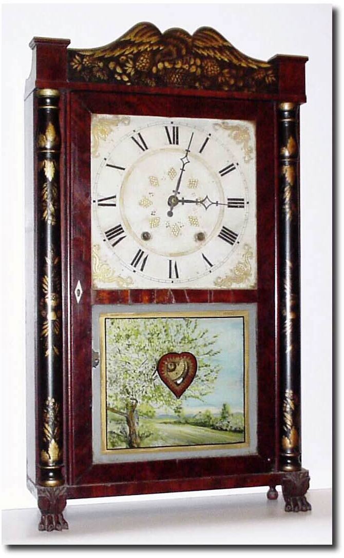 C.1830, Eli Terry and Son, Plymouth, Conn, short transitional stencil column and splat, with restorations. — Antique Clocks Price Guide