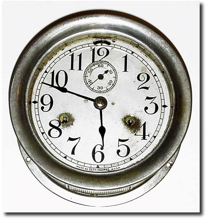 C.1930, Seth Thomas "Merrimac' Ship"s Strike wall clock in very good original condition. — Antique Clocks Price Guide