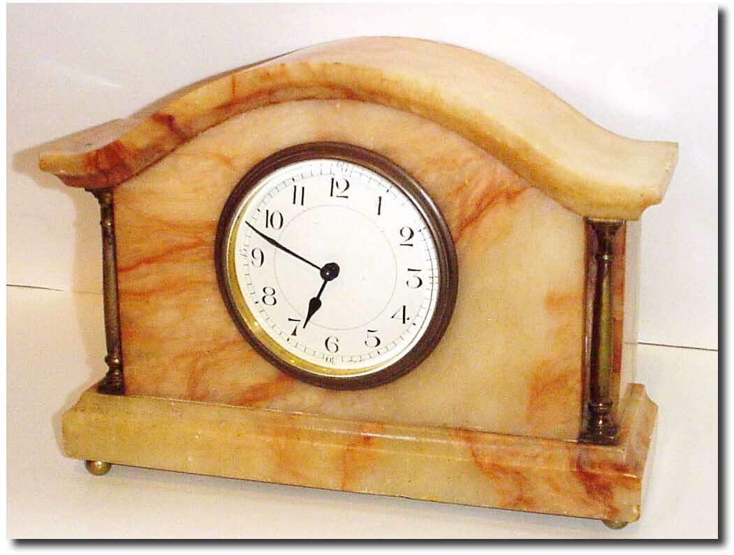 C.1895, French, Tan Onyx mantle time piece, in good original condition. — Antique Clocks Price Guide
