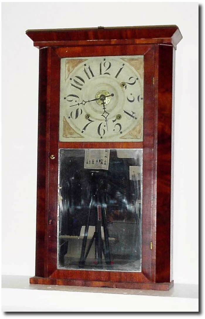 C.1840, Wells Forbes, Bristol, NH, mahogany cornice top, 30 hour WW, with alarm (winds at 2) with restorations. — Antique Clocks Price Guide