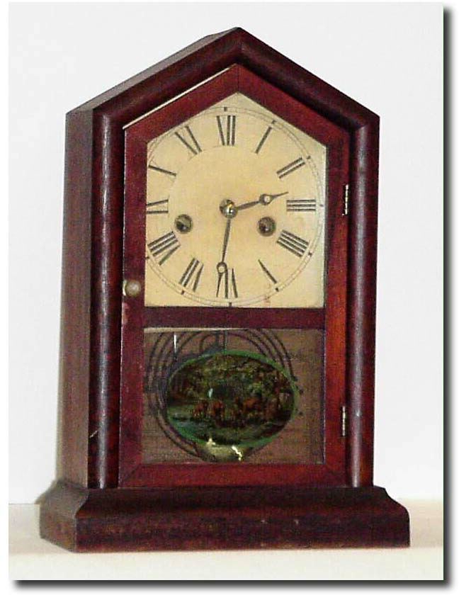 C.1880, E. Ingraham, "Slant Top Cottage', 30-Hour, in fair to good original condition. — Antique Clocks Price Guide