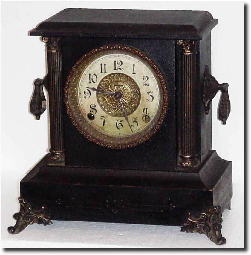 C.1910, E. Ingraham, "Elite' Black Enameled Wood shelf clock in good as-found condition. — Antique Clocks Price Guide