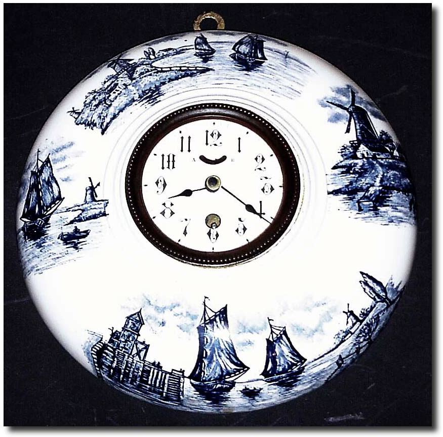 C.1920, German, Gustav Becker, Blue and White porcelain kitchen clock. — Antique Clocks Price Guide