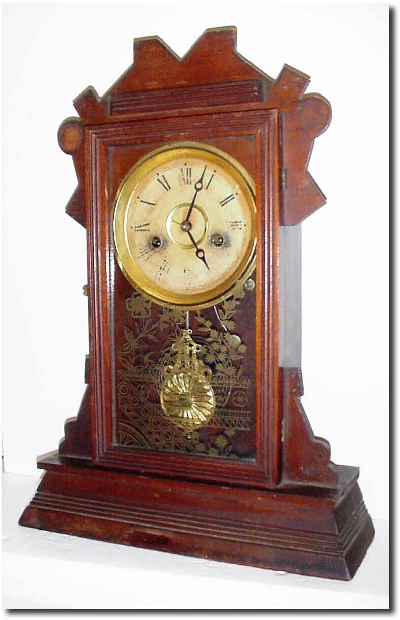 C.1890, Russell and Jones, Pittsfield, Mass, 30-hour walnut shelf clock in fair to good original condition. — Antique Clocks Price Guide