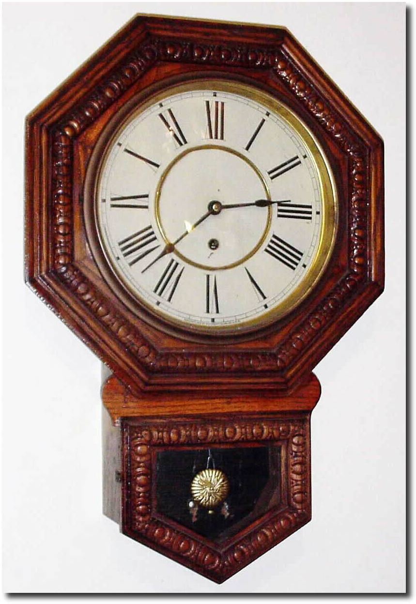 C.1912, Waterbury "ARION' Pressed Oak school timepiece, as found. — Antique Clocks Price Guide