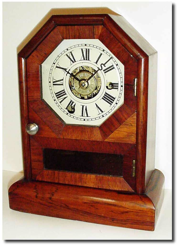 C.1868, Seth Thomas mantel clock, "Octagon Top' time and alarm cottage in very clean restored condition. — Antique Clocks Price Guide
