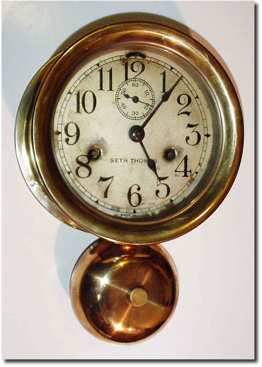 C.1936, Seth Thomas, "Monitor' Ship"s Bell striking wall clock, in a polished brass case and in good original condition. — Antique Clocks Price Guide