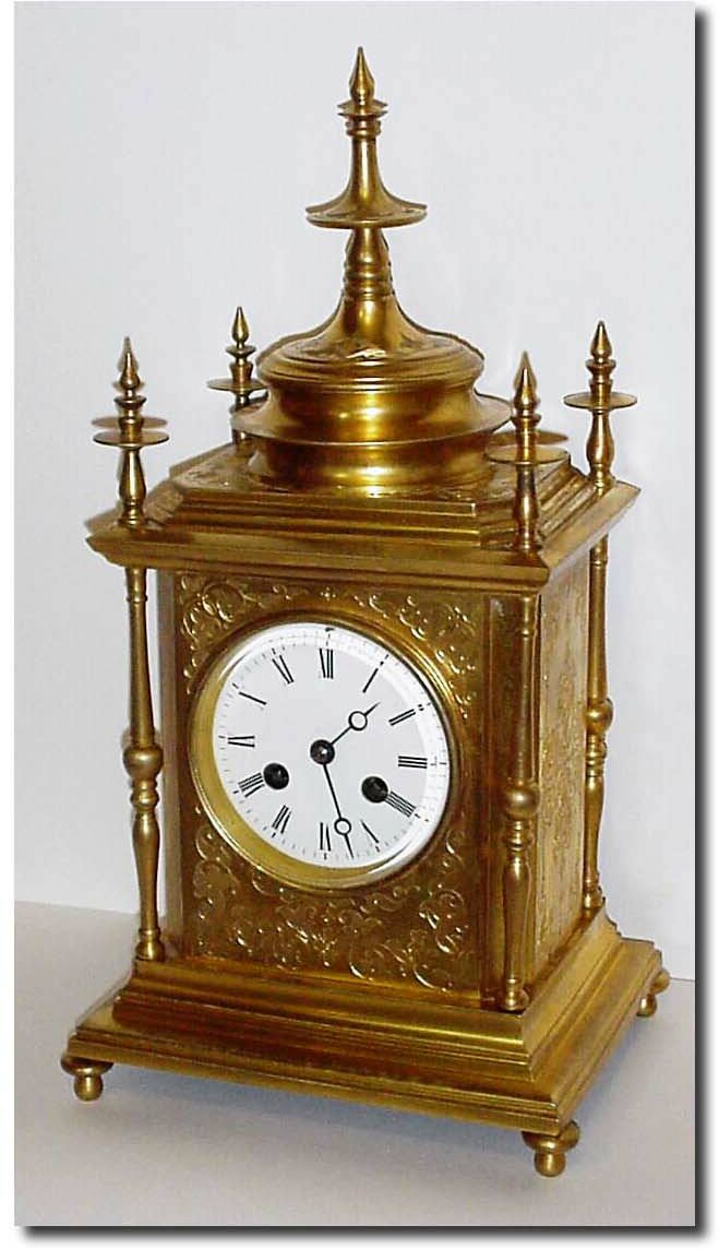 C.1875, French, Bronze Architectural clock with original gilding intact. — Antique Clocks Price Guide