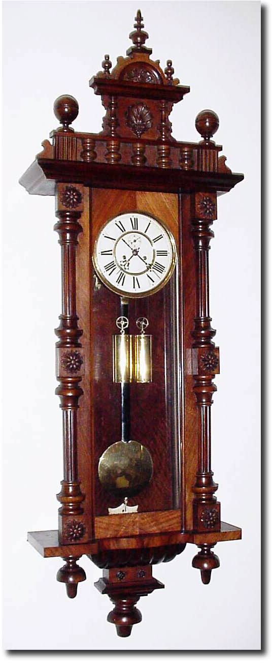 C.1905, German, 2-weight Walnut Wall regulator in the Vienna style. — Antique Clocks Price Guide