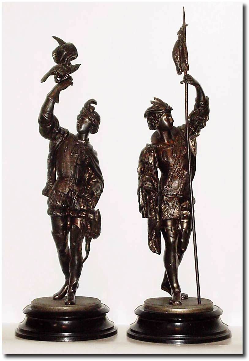 C.1904, Ansonia "Falconer and Fisherman', side garniture statues. — Antique Clocks Price Guide