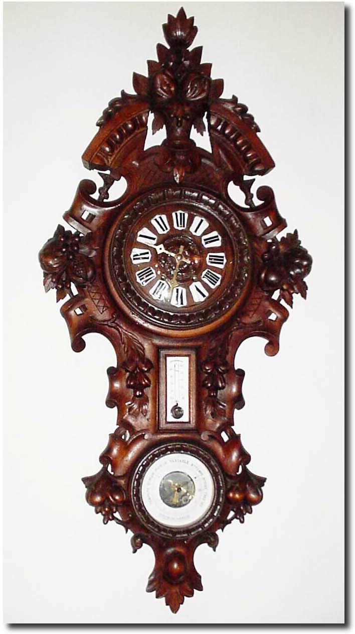 C.1885, French, Carved Walnut Clock with barometer in very good condition. — Antique Clocks Price Guide