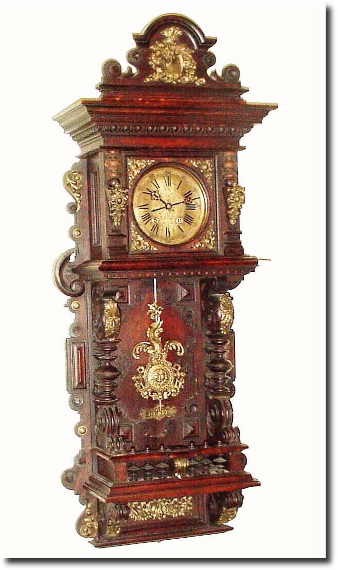 C.1890, German, Lenzkirch Balcony clock in oak with several pieces of gilt bronze ornamentation. — Antique Clocks Price Guide