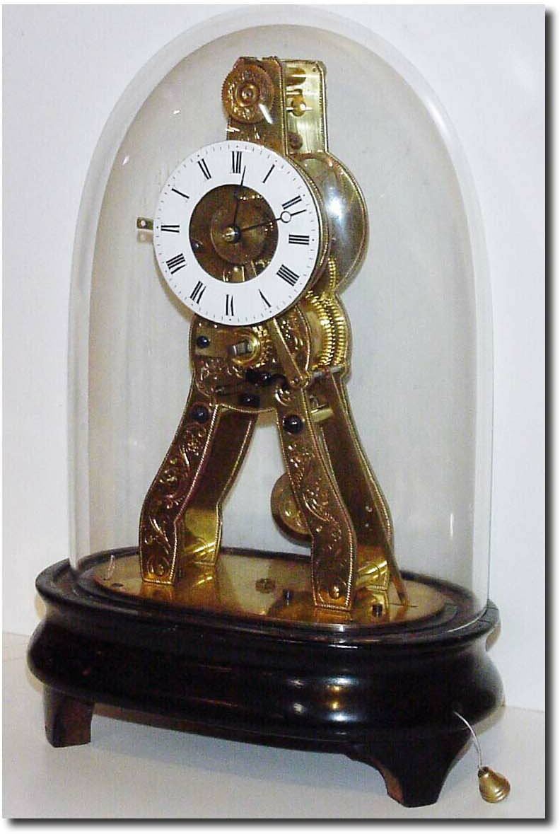 C.1851, French, Miniature Skeleton Clock and dome. — Antique Clocks Price Guide
