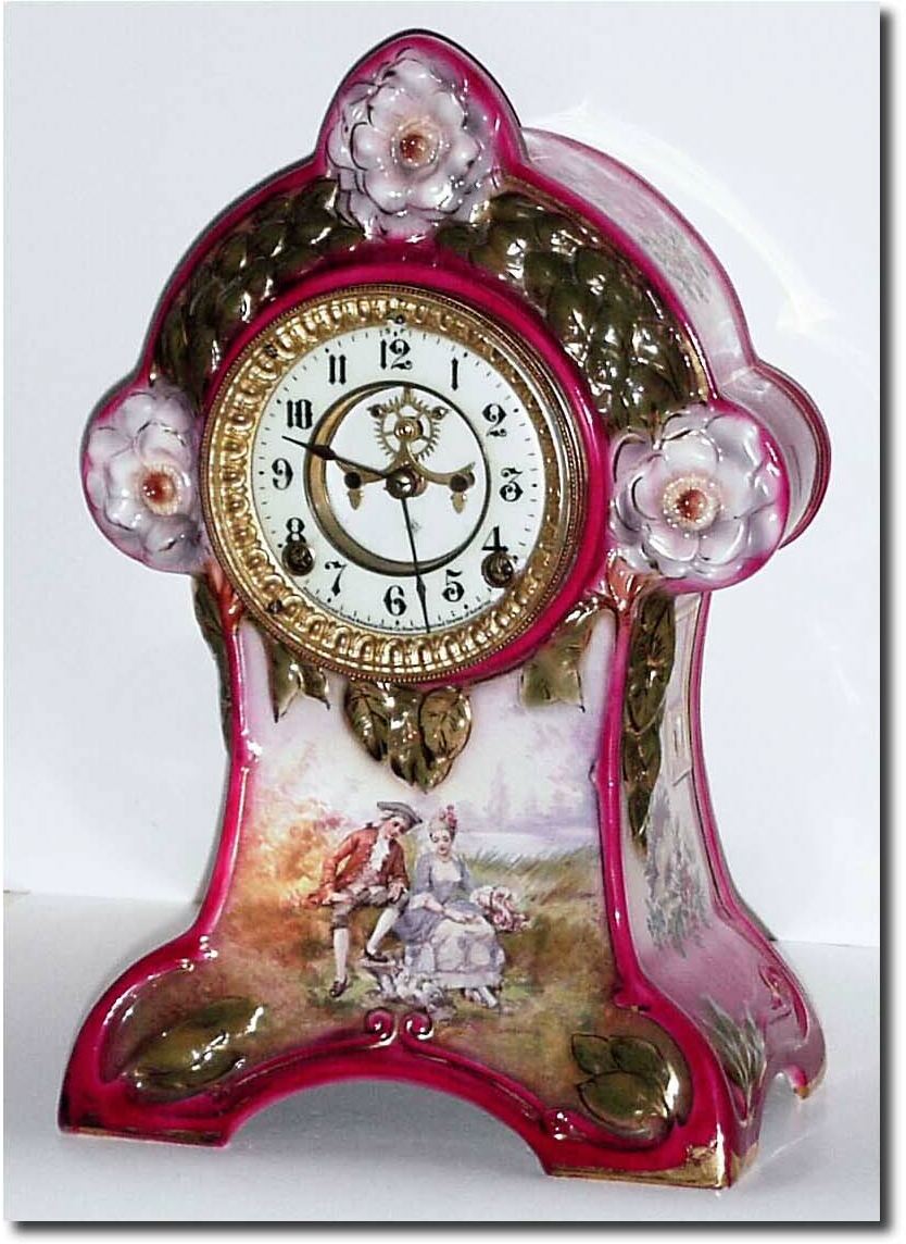C.1910, Ansonia "La Moselle' Royal Bonn porcelain china clock in very good original condition. — Antique Clocks Price Guide