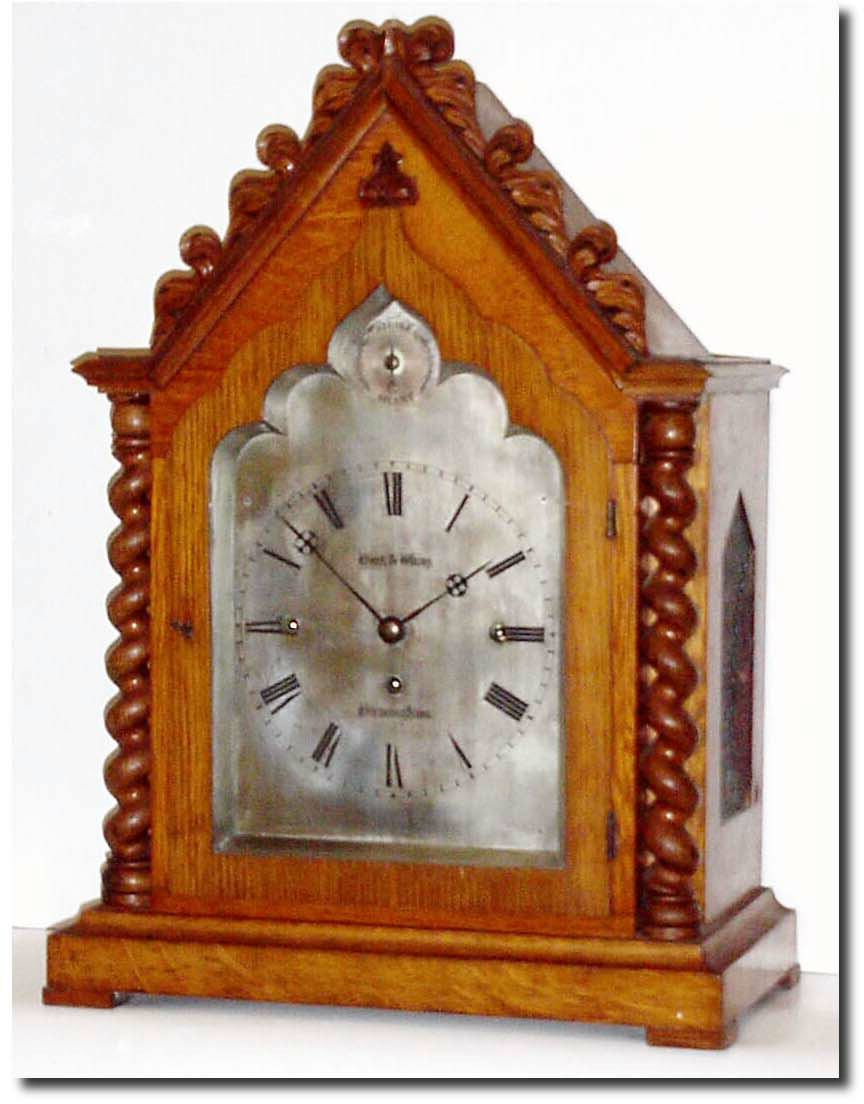 C.1870, English, Hurt and Wray, Birmingham, a large triple chain fusee, quarter chiming oak bracket clock, chiming 8-bell Whittington tune on the quarters, and sounding the hours on a 9th bell. — Antique Clocks Price Guide