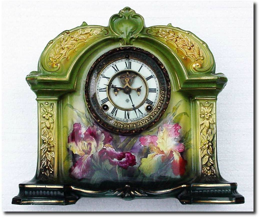 C.1905, Ansonia "La Orb' Royal Bonn china clock with a great case. — Antique Clocks Price Guide