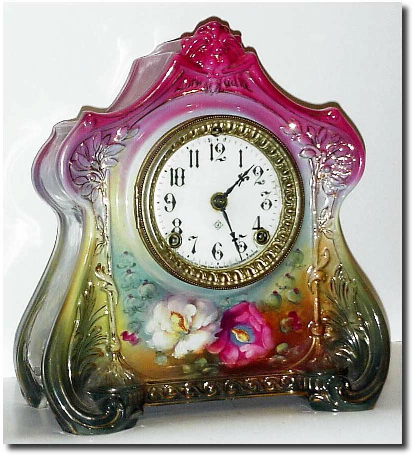 C.1905, Ansonia "La Clairmont' Royal Bonn china clock. — Antique Clocks Price Guide