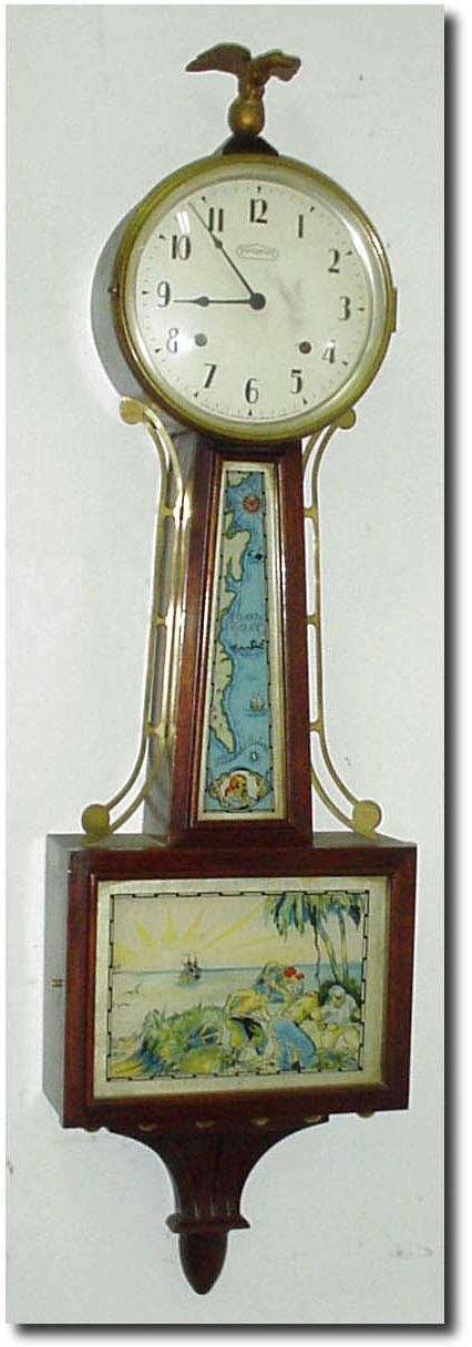 C.1928, E. Ingraham and Co., "Treasure Island' banjo clock in very good original condition. — Antique Clocks Price Guide
