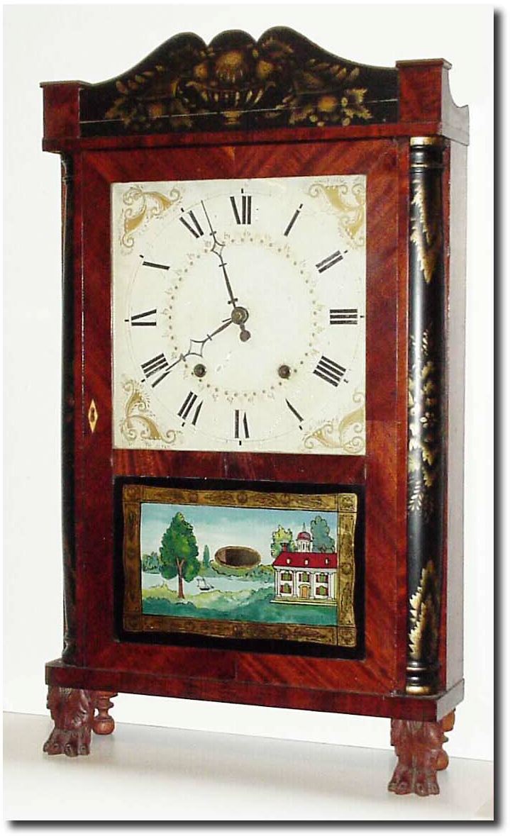 C.1828, Eli Terry and Sons, Plymouth, Conn, short transitional, stenciled quarter column, 30-hour WW. — Antique Clocks Price Guide