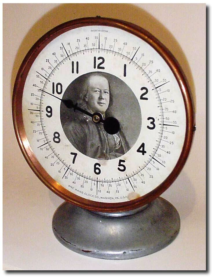 C.1919, One Hand Clock Co., Warren, PA, nice example of the 6' dial model. (They came in 3 sizes), in original condition. — Antique Clocks Price Guide