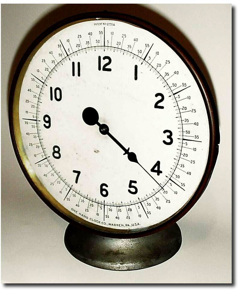 C.1919, One Hand Clock Co., Warren, PA, nice example of the 8 ' dial model, in original condition. — Antique Clocks Price Guide