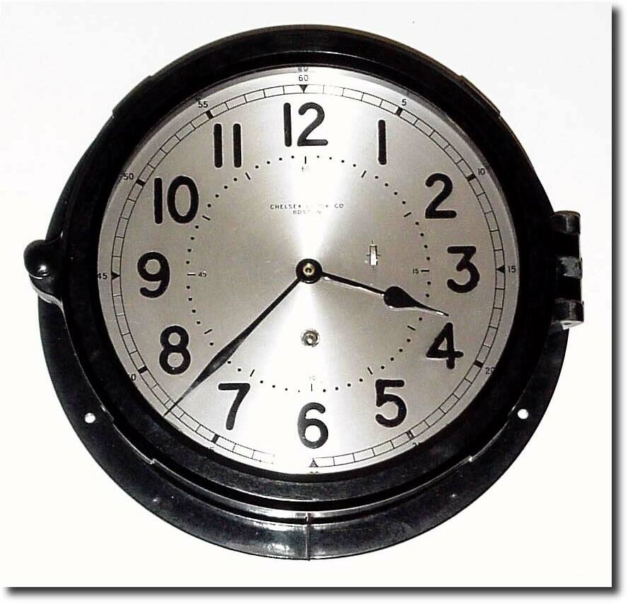 C.1944, Chelsea, WWII, Black Phenolic Resin ship"s timepiece. — Antique Clocks Price Guide