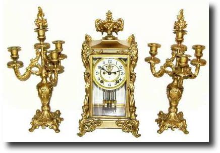 C.1904, Ansonia Clock Co., "Viceroy" Crystal Regulator with matching candelabra. — Antique Clocks Price Guide