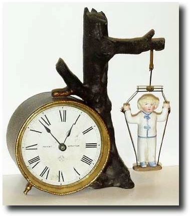 C.1894, Ansonia "Swing No. 2", Novelty swinging doll clock — Antique Clocks Price Guide