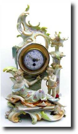 C.1900, French, Limoge Type, Porcelain Figural clock — Antique Clocks Price Guide
