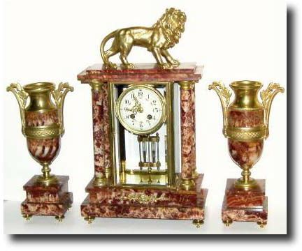 C.1900, French, Red Onyx 3-Piece Crystal Set in very nice condition. — Antique Clocks Price Guide