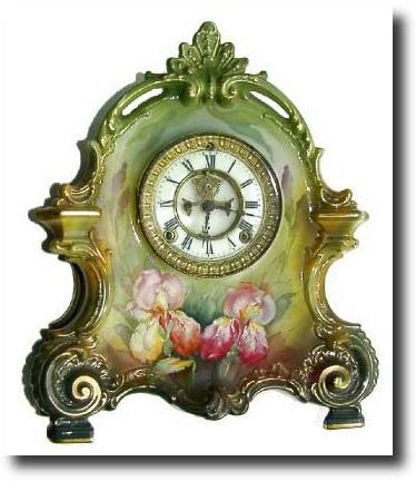 C.1900, Ansonia Royal Bonn "La Bretagne" (Britain), Porcelain china clock — Antique Clocks Price Guide